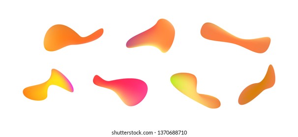 Many green and blue gradient plastic abstract shapes. Set of stylish fluid forms in the form of drops. Vector illustration isolated on white background. 