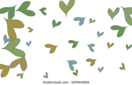 Many Green and Blue Hearst of Different Szie on White Background