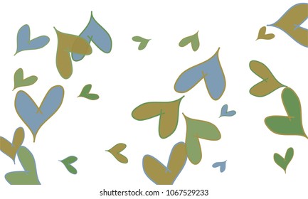 Many Green and Blue Hearst of Different Szie on White Background
