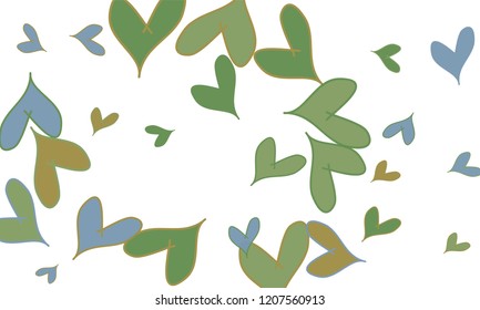 Many Green and Blue Hearst of Different Szie on White Background