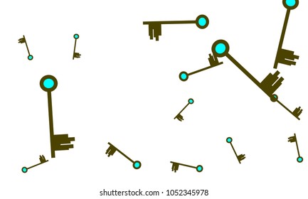 Many Green and Blue Keys of Different Size on White Background