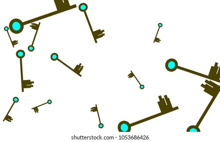 Many Green and Blue Keys of Different Size on White Background
