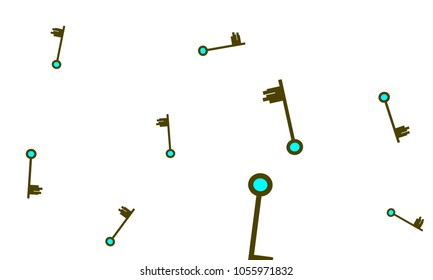 Many Green and Blue Keys of Different Size on White Background