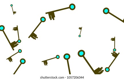 Many Green and Blue Keys of Different Size on White Background