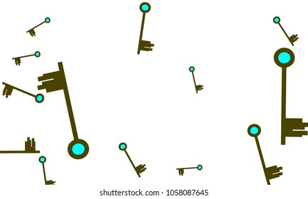 Many Green and Blue Keys of Different Size on White Background