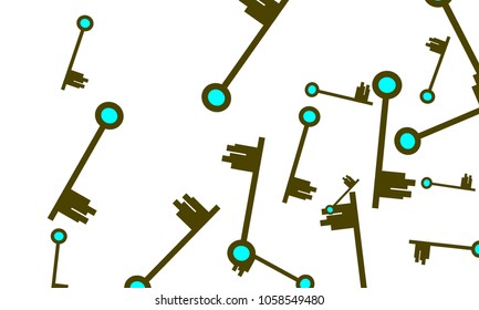 Many Green and Blue Keys of Different Size on White Background