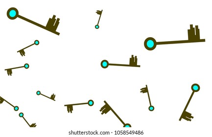 Many Green and Blue Keys of Different Size on White Background