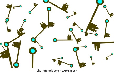 Many Green and Blue Keys of Different Size on White Background