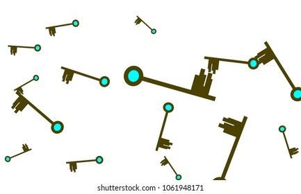 Many Green and Blue Keys of Different Size on White Background