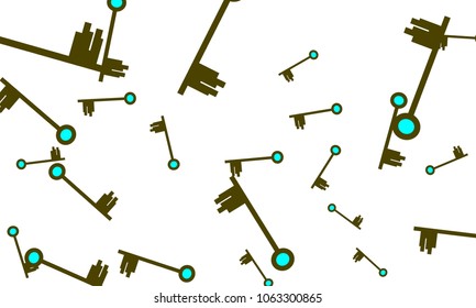 Many Green and Blue Keys of Different Size on White Background