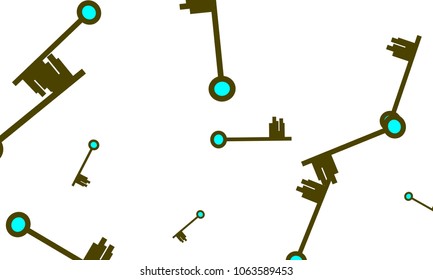 Many Green and Blue Keys of Different Size on White Background