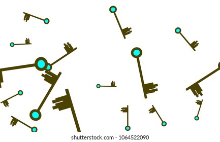 Many Green and Blue Keys of Different Size on White Background