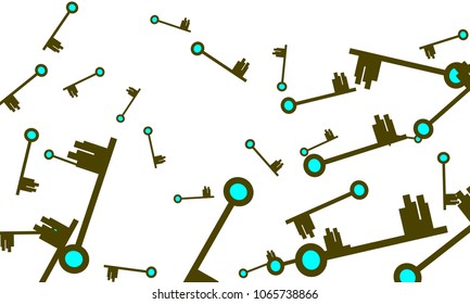 Many Green and Blue Keys of Different Size on White Background