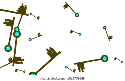 Many Green and Blue Keys of Different Size on White Background