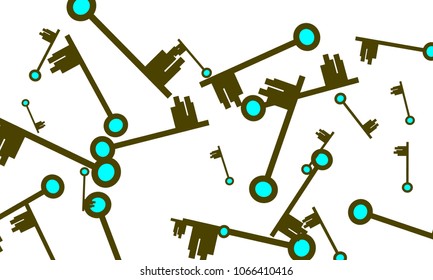 Many Green and Blue Keys of Different Size on White Background