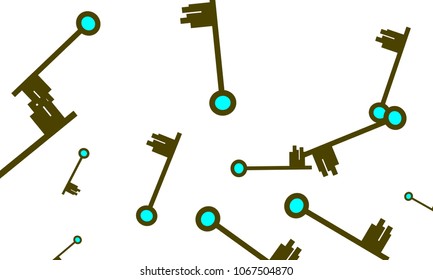 Many Green and Blue Keys of Different Size on White Background