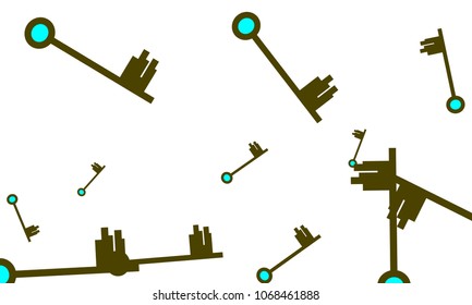 Many Green and Blue Keys of Different Size on White Background