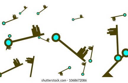 Many Green and Blue Keys of Different Size on White Background