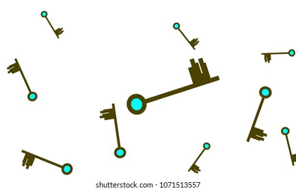 Many Green and Blue Keys of Different Size on White Background