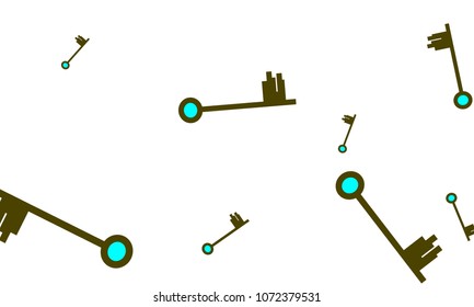 Many Green and Blue Keys of Different Size on White Background