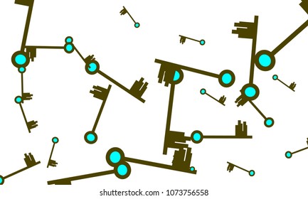 Many Green and Blue Keys of Different Size on White Background