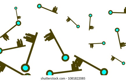 Many Green and Blue Keys of Different Size on White Background