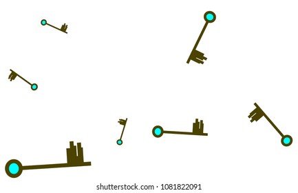 Many Green and Blue Keys of Different Size on White Background