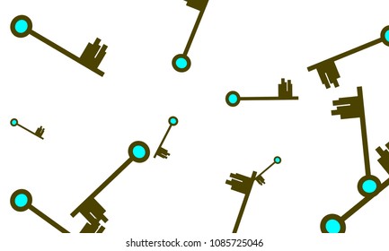 Many Green and Blue Keys of Different Size on White Background