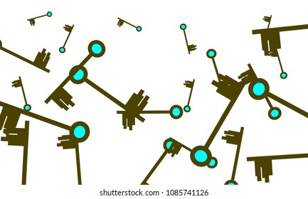 Many Green and Blue Keys of Different Size on White Background