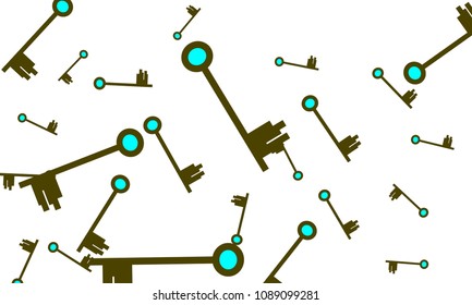 Many Green and Blue Keys of Different Size on White Background