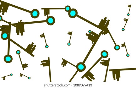 Many Green and Blue Keys of Different Size on White Background