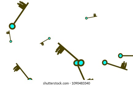 Many Green and Blue Keys of Different Size on White Background