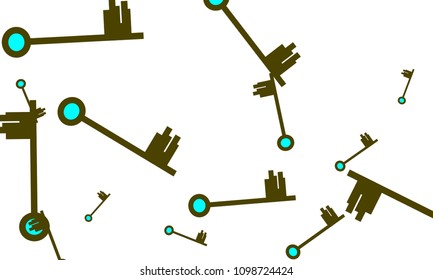 Many Green and Blue Keys of Different Size on White Background