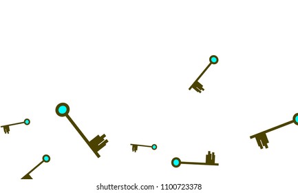 Many Green and Blue Keys of Different Size on White Background