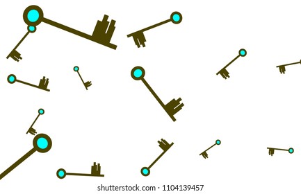 Many Green and Blue Keys of Different Size on White Background