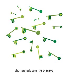 Many Green and Blue Keys on White Background