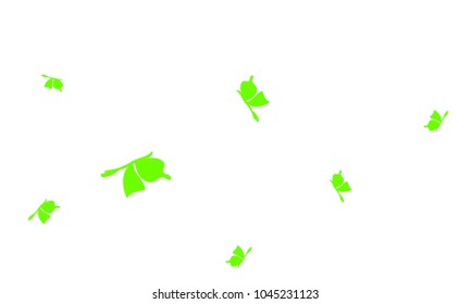 Many Green Butterflies on White Background