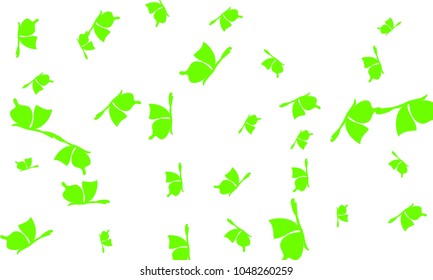 Many Green Butterflies on White Background