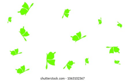 Many Green Butterflies on White Background