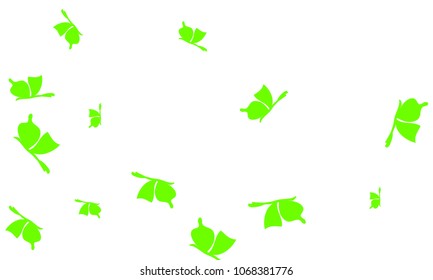 Many Green Butterflies on White Background