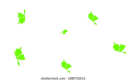 Many Green Butterflies on White Background