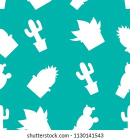 many green cactuses on the blue background.