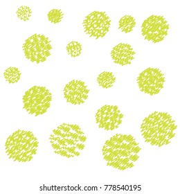 Many Green Embroidered Bubbles of Different Size on White Background