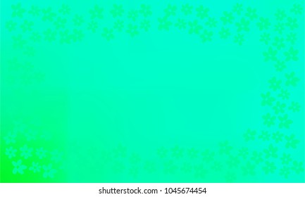 Many Green Flowers of Different Shape on Blue and Green Gradient Background