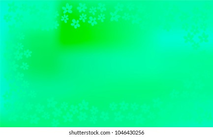 Many Green Flowers of Different Shape on Blue and Green Gradient Background