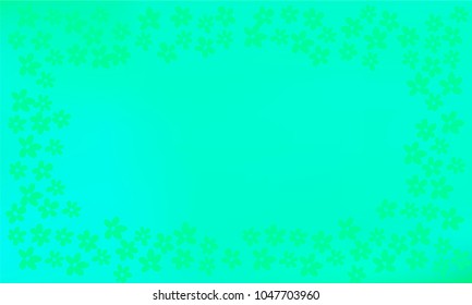 Many Green Flowers of Different Shape on Blue and Green Gradient Background