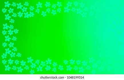 Many Green Flowers of Different Shape on Blue and Green Gradient Background