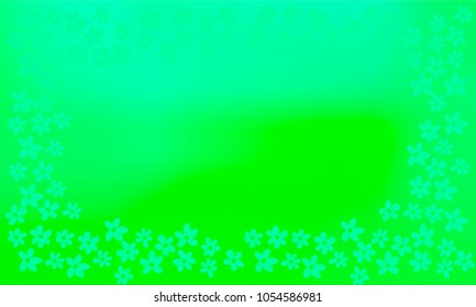 Many Green Flowers of Different Shape on Blue and Green Gradient Background