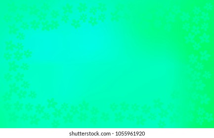 Many Green Flowers of Different Shape on Blue and Green Gradient Background