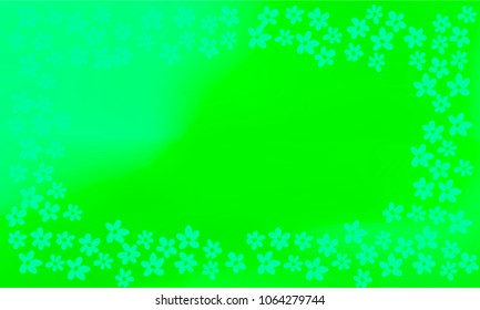 Many Green Flowers of Different Shape on Blue and Green Gradient Background